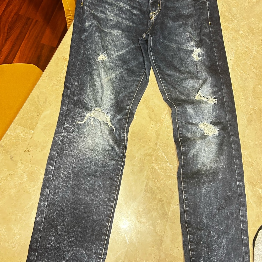 American Eagle Outfitters Men's Distressed Black Skinny Jeans